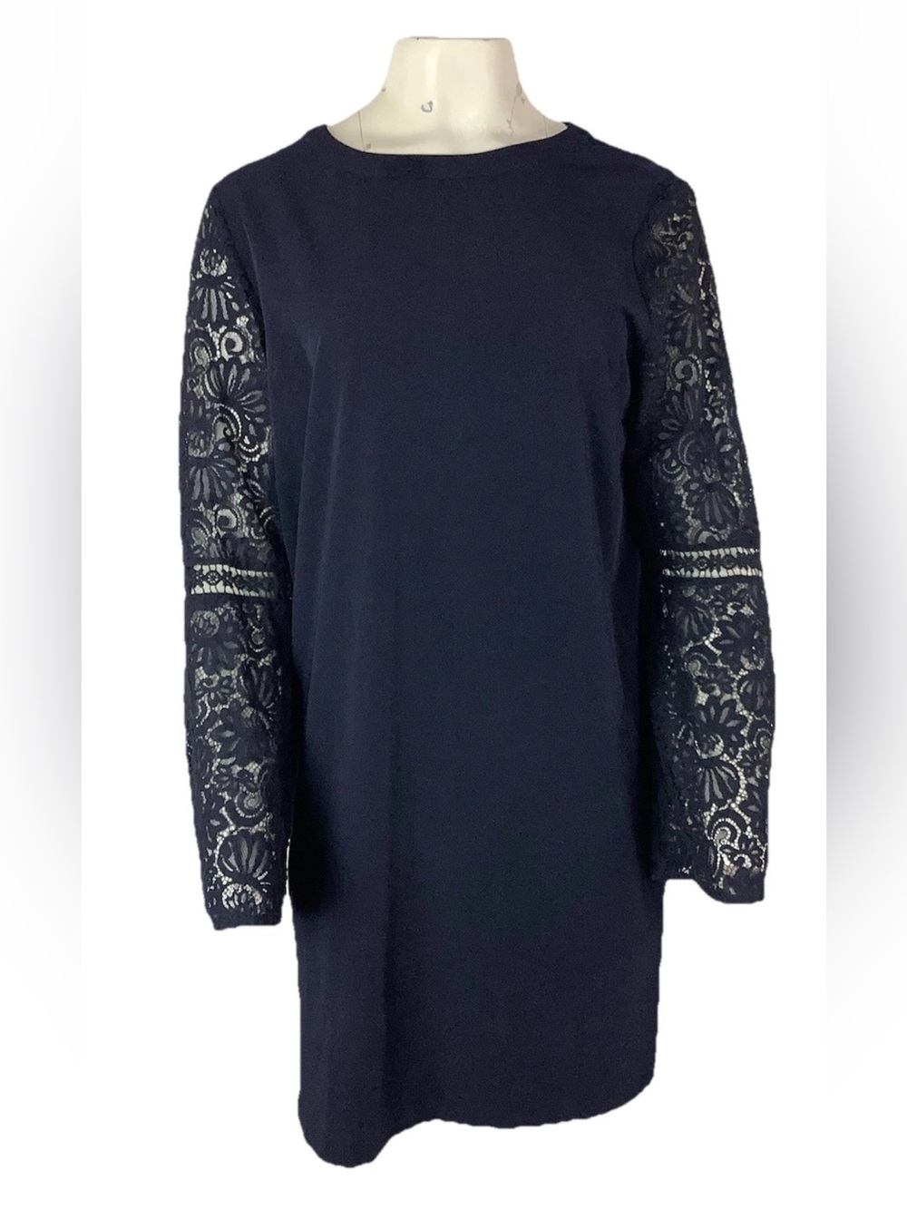 Loft Sz 12 Lace Sleeve Shift Graduation Wedding Party Business Dress Blue